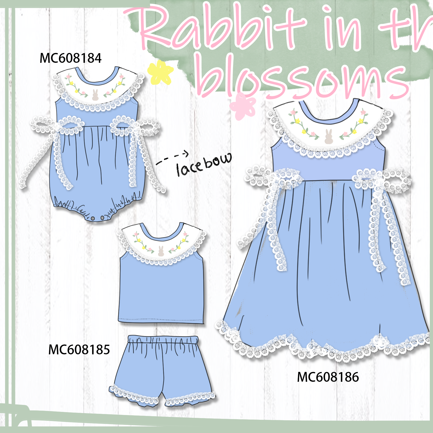 PO101 Blue easter bunny lace bow collection