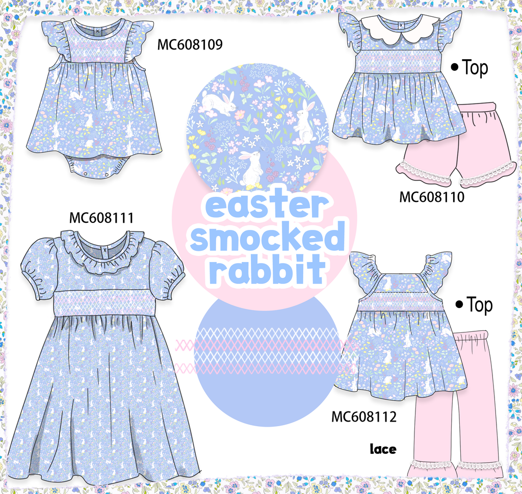 PO101 Blue easter floral smocked collection