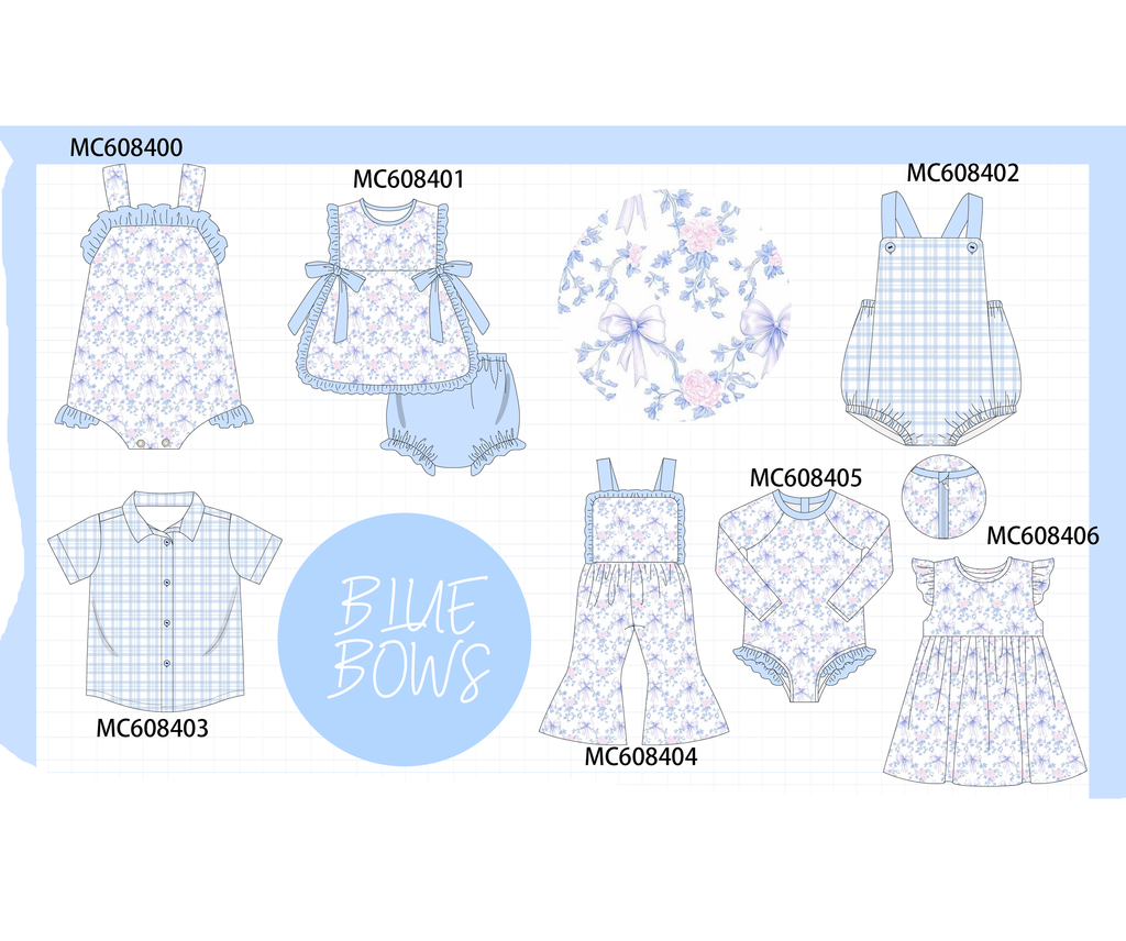 PO101 Blue floral bow plaid ruffle collection 1