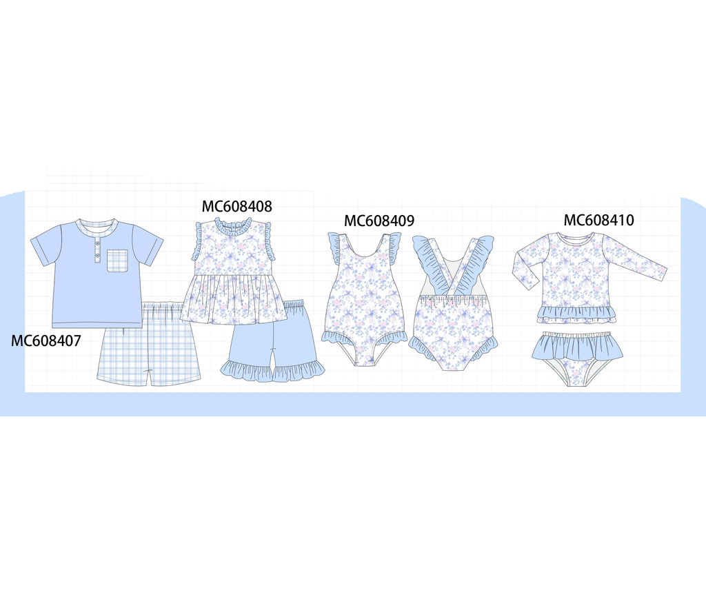 PO101 Blue floral bow plaid ruffle collection 2