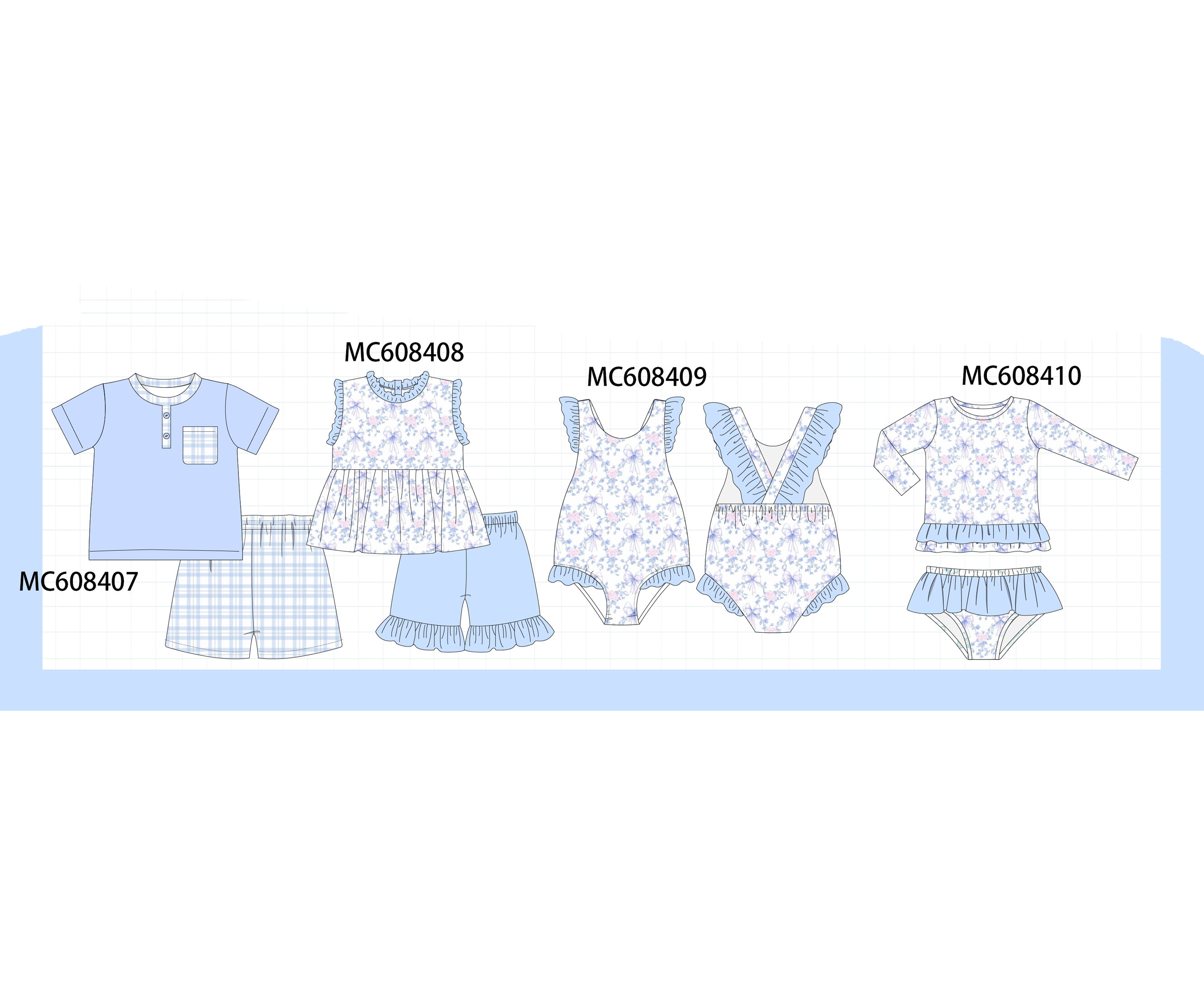 PO101 Blue floral bow plaid ruffle collection 2