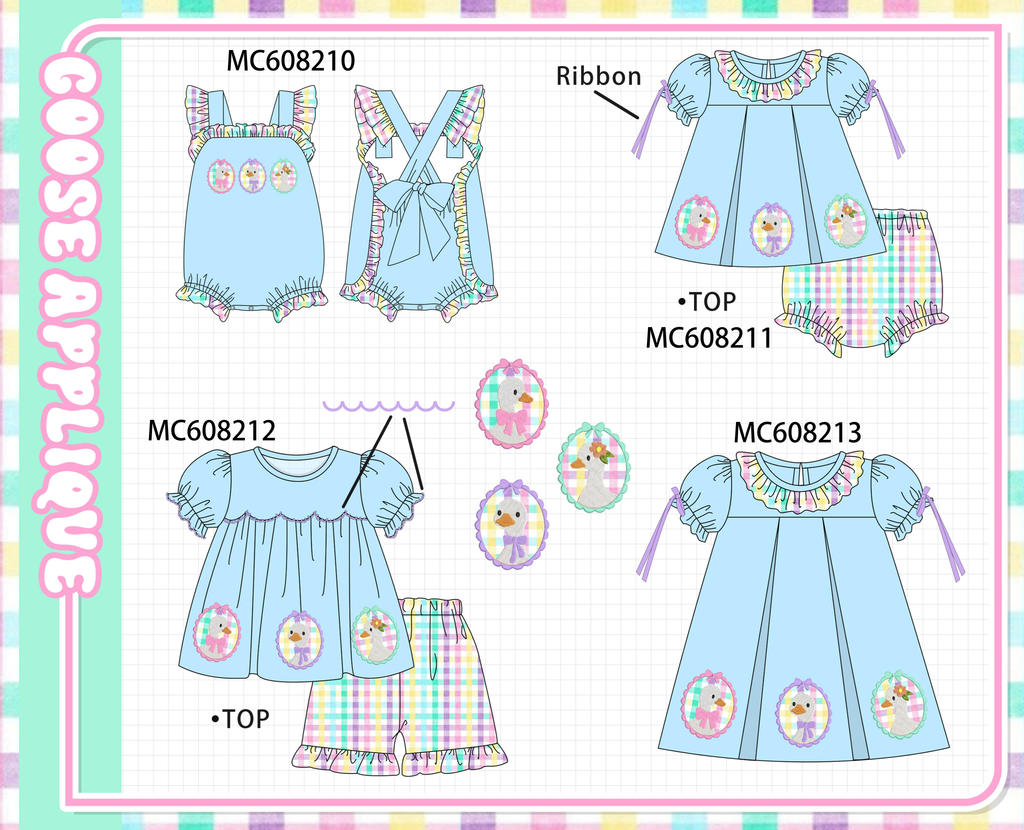 PO101 Blue goose applique gingham collection