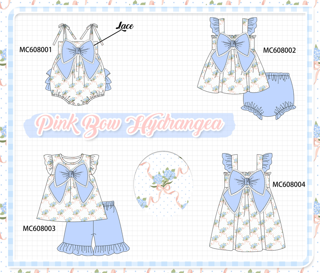 PO101 Blue hydrangea bow ruffle collection