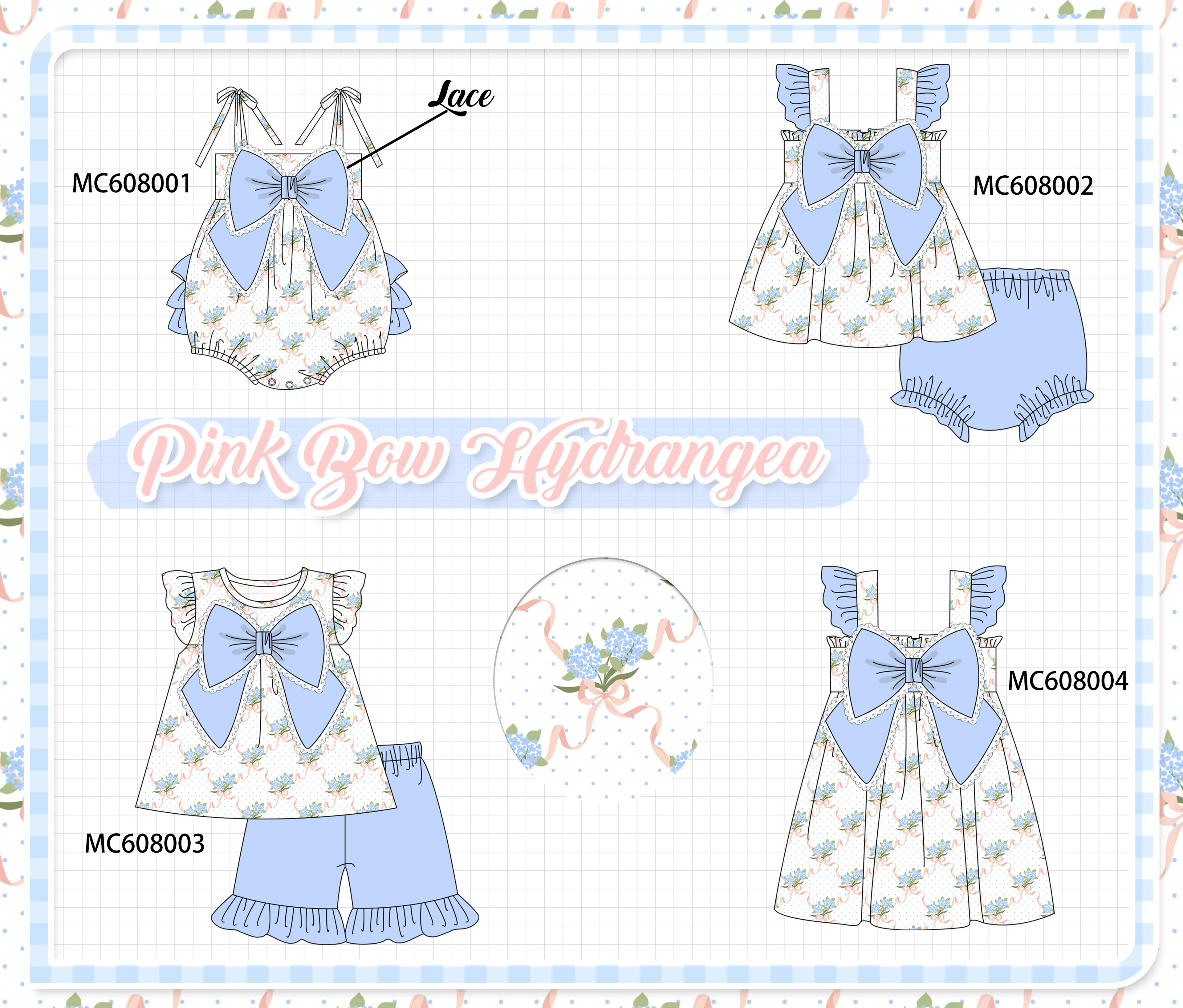 PO101 Blue hydrangea bow ruffle collection