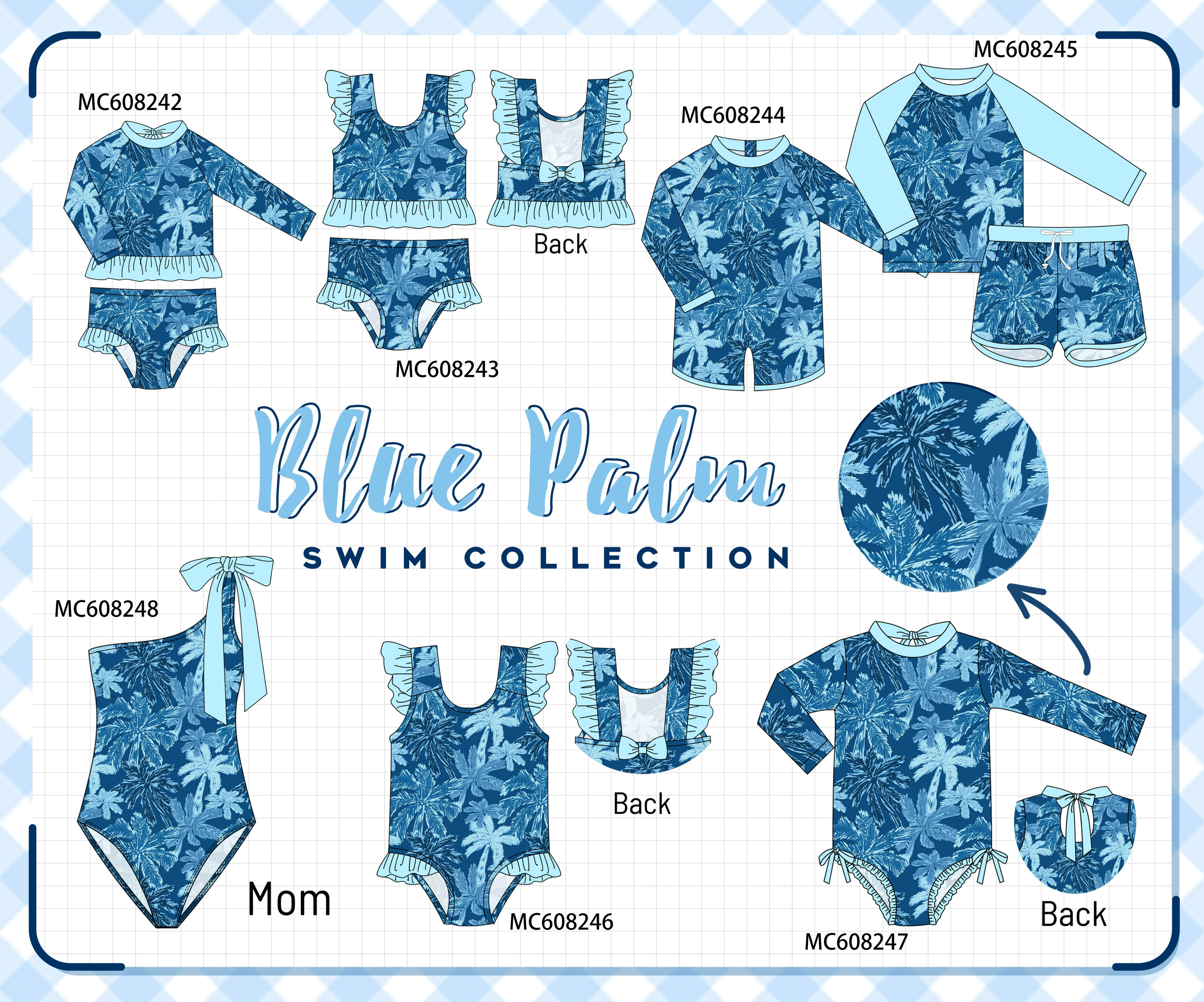 PO101 Blue palm print swimsuit collection