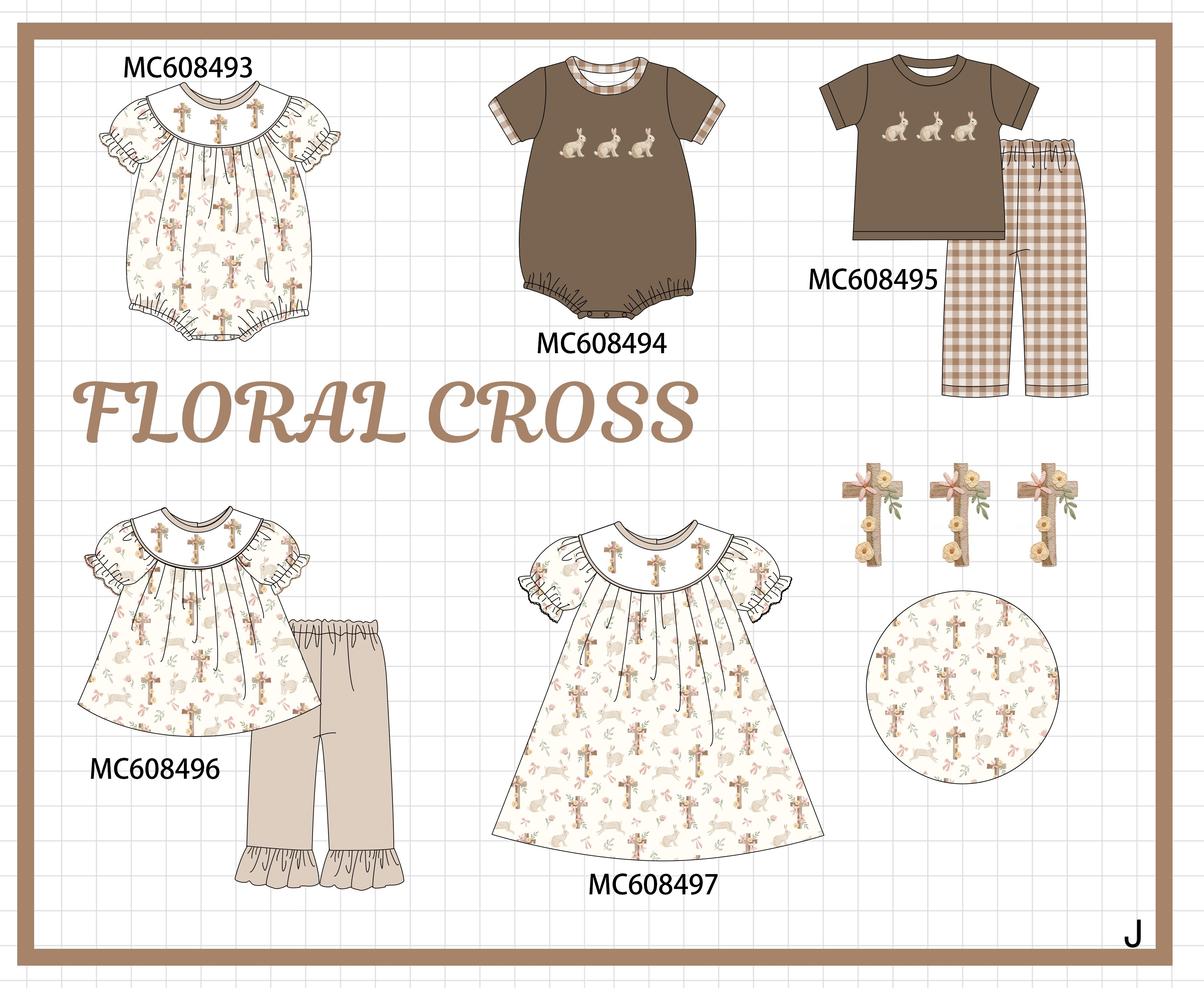 PO101 Brown easter cross bunny embroidery collection