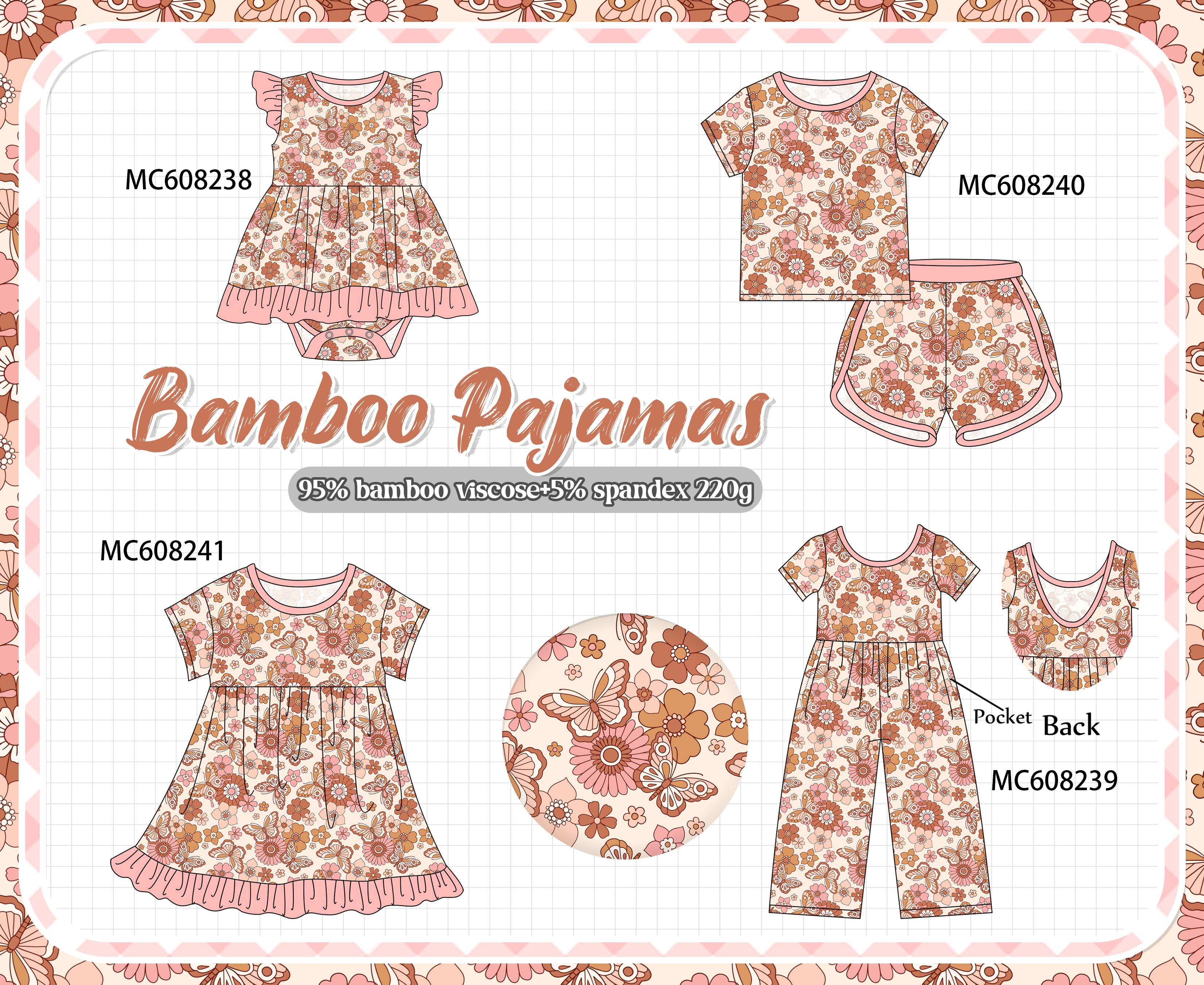 PO101 Brown floral butterfly bamboo collection