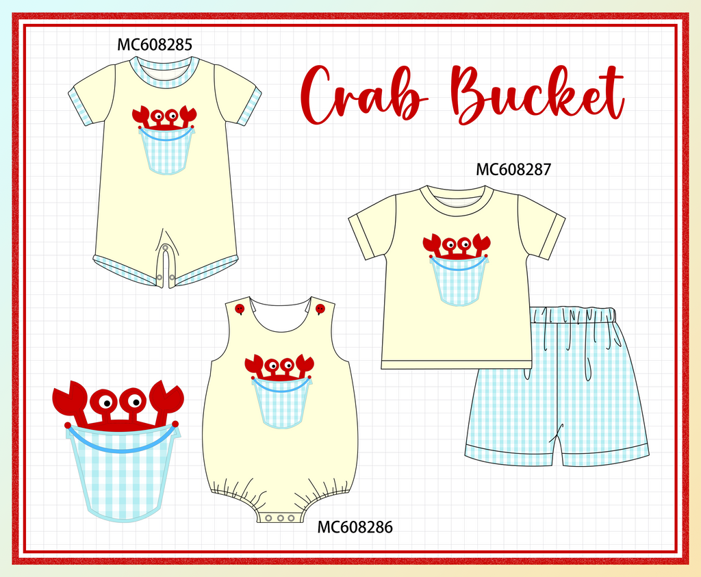 PO101 Cream crab applique gingham collection