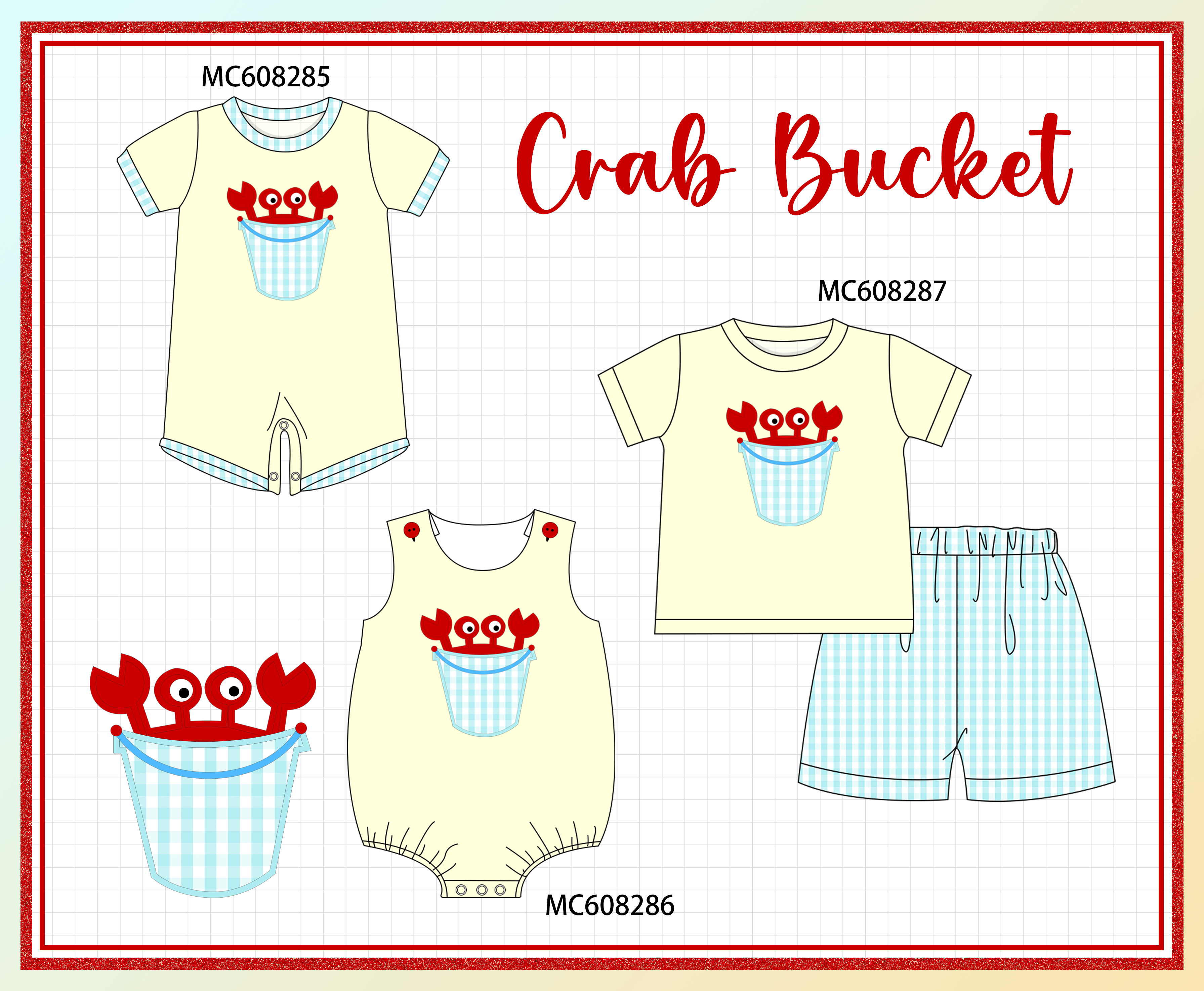PO101 Cream crab applique gingham collection