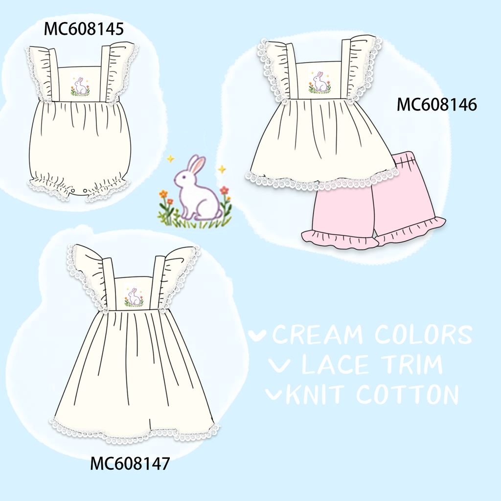 PO101 Cream easter bunny embroidery lace collection
