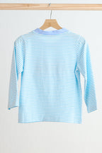 Blue puppy hand smocked boy stripe top