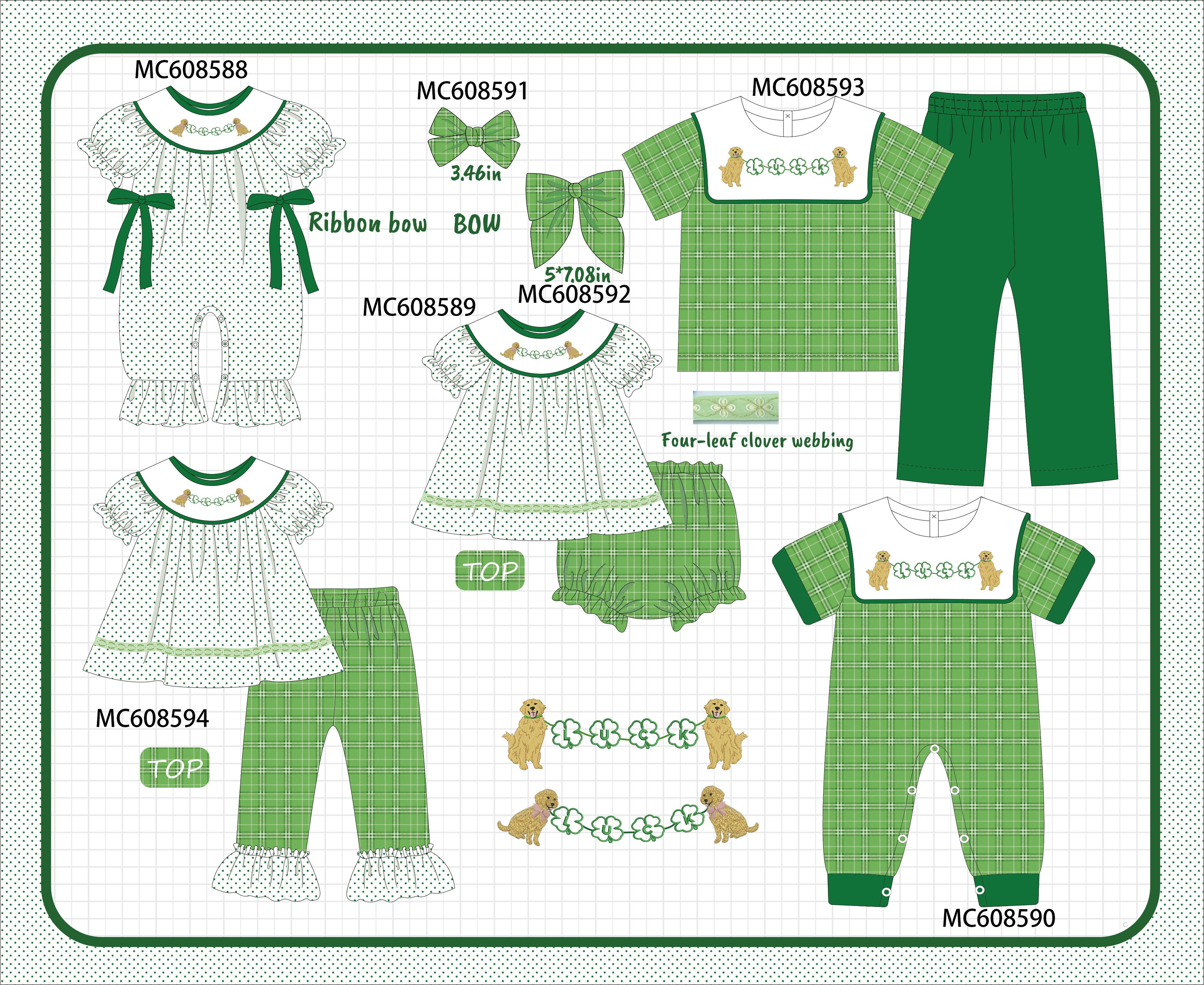 PO101 Green St. Patricks Day puppy clover embroidery plaid collection