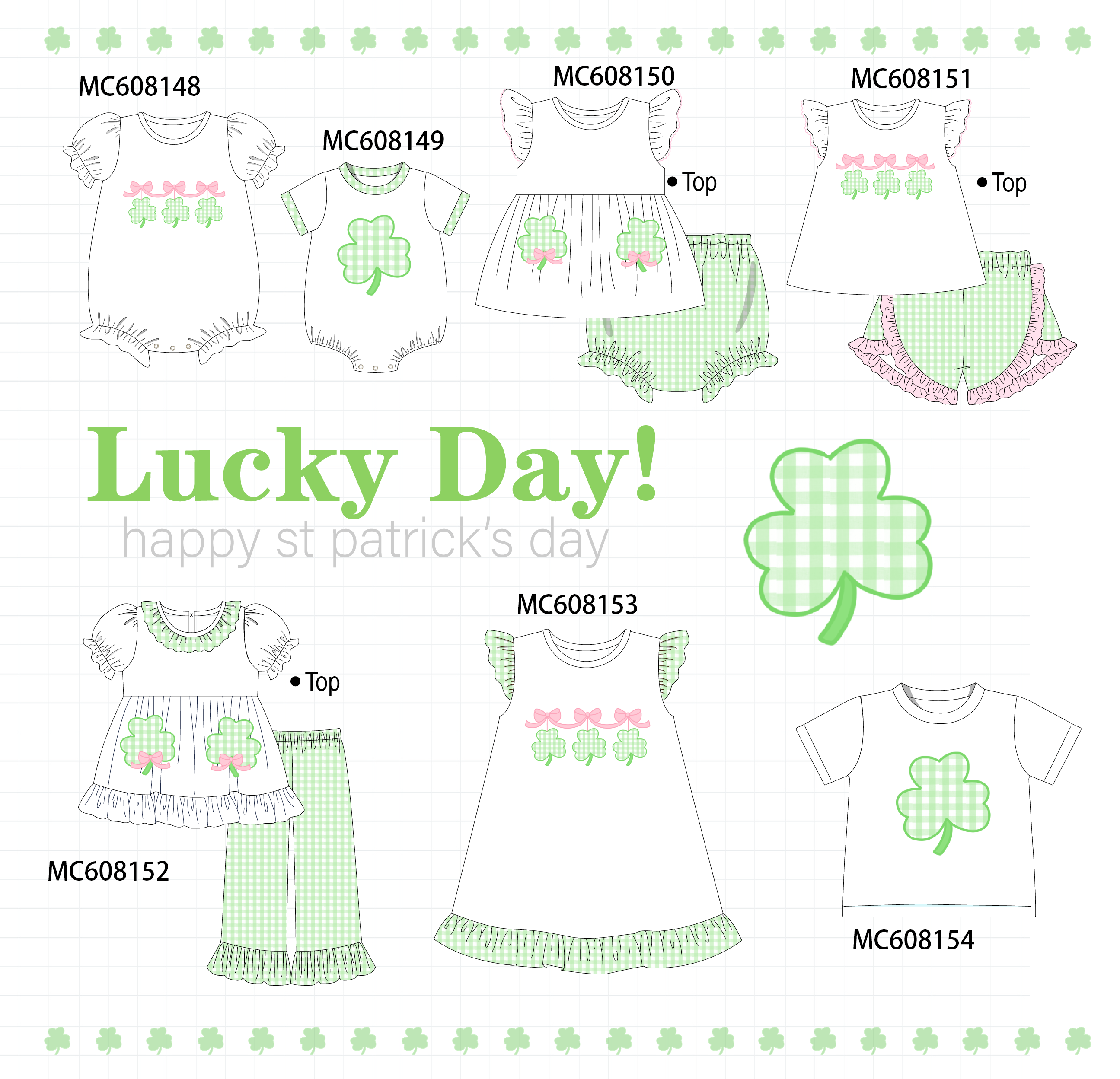 PO101 Green clover applique gingham collection