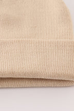 Beige ribbed basic knit beanie hat