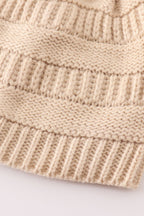 Beige pompom cable beanie hat