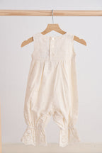 White hand embroidery floral lace jumpsuit