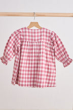 Pink gingham flannel bow dress