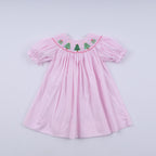 Pink christmas tree hand smocked dress