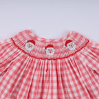 Red christmas santa claus hand smocked plaid ruffle pants set
