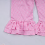 Pink character hand smocked dot ruffle pants set