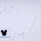 Blue character hand smocked gingham shorts set
