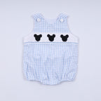 Blue character hand smocked gingham bubble