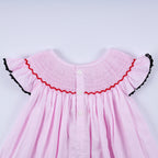 Red character hand smocked plaid ruffle dress