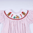Red gingerbread hand smocked bubble