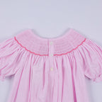 Pink christmas tree hand smocked ruffle romper