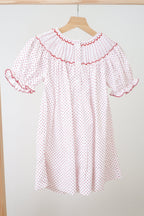 Pink christmas bishop hand smocked dot dress
