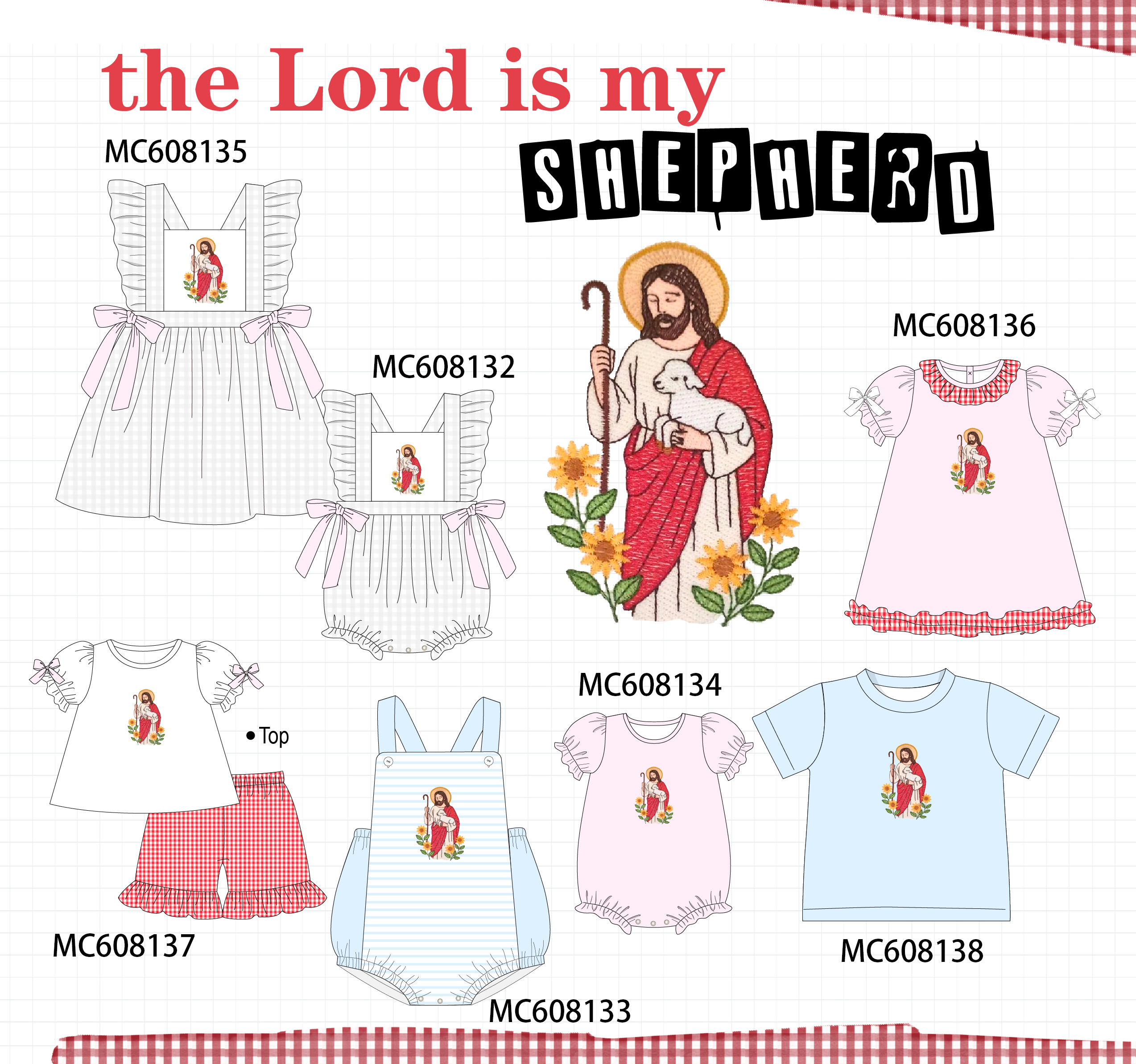 PO101 Jesus embroidery gingham collection