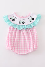 Pink tractor embroidery plaid girl bubble