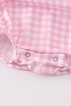 Pink tractor embroidery plaid girl bubble