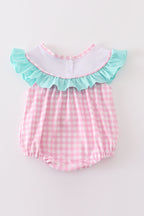 Pink tractor embroidery plaid girl bubble
