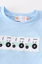 Blue tractor embroidery boy set