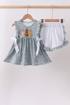 Floral puppy embroidery ruffle shorts set