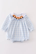 Teal thanksgiving turkey french knot plaid girl bubble