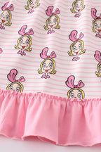 Pink stripe cindy lou who print girl dress