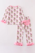 Pink stripe cindy lou who print girl pajamas