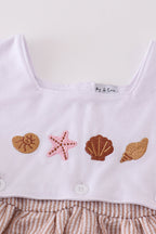 Brown Shell Starfish Embroidered Seersucker Dress