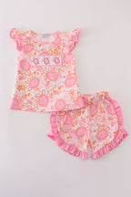 Pink Floral Ruffle Shorts Set