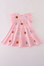 Pink ghost pumpkin sequin ruffle dress