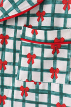 Green bow plaid mom gown