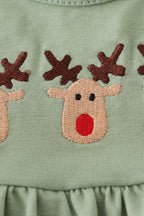 Green christmas reindeer embroidery girl bloomers set