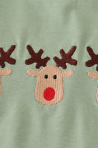 Green christmas reindeer embroidery boy set