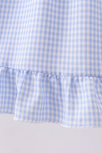 Blue Gingham Lace Ruffle Dress