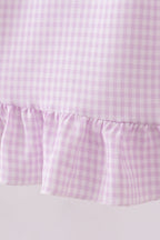 Purple Gingham Lace Ruffle Dress