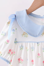 Blue floral bow pants set