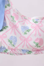 Blue bow floral women 2pc swimsuit