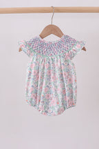 Green Floral Smocked Bubble
